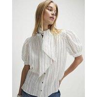 River Island Stripe Pussybow Blouse - White