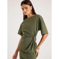 River Island Short Sleeve Twist Detail Top - Khaki