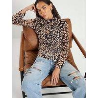 River Island Long Sleeve Animal Print Top - Print