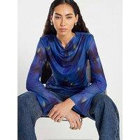 River Island Long Sleeve Swirl Print Top - Blue