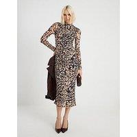 River Island Long Sleeve Animal Print Midi Dress - Black