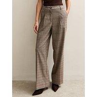 New Look Brown Checked Wide Leg Pleat Front Trousers