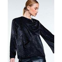 River Island Velvet Cowl Neck Studded Blouse - Black