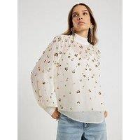 River Island Long Sleeve Embellished Top - White