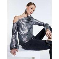 River Island Metallic One Shoulder Top - Silver