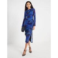 River Island Long Sleeve Swirl Print Midi Dress - Blue