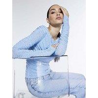 River Island Long Sleeve Hotfix Ruched Top - Blue