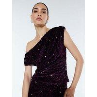 River Island Short Velvet Sequin Drape Top - Red