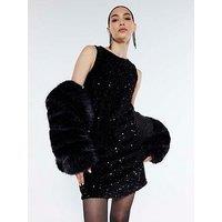 River Island Velvet Sequin Bow Back Mini - Black