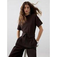 River Island Ri Studio Shoulder Pad Short Sleeve Body - Brown