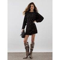 River Island Ri Studio Beaded Batwing Mini Dress - Black