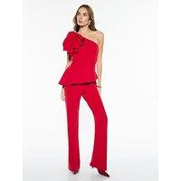 River Island Short Asymmetric Ruffle Jumpsuit - Red
