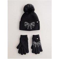 Ted Baker Older Girls Diamante Pom Hat Set - Black