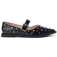Moda In Pelle Flat Buckle Strap Mary Jane With Stud Trim- Black