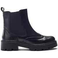 Moda In Pelle Chunky Chelsea Boot With Broguing Detail- Black