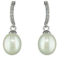 Ernest Jones Sterling Silver Cultured Freshwater Pearl & Cubic Zirconia Half Hoop Drop Earrings