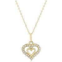 H. Samuel 9Ct Gold Cz Double Heart Pendant Necklace