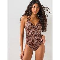Dorina Leopard Print Shaping Swimsuit - Brown