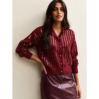 New Look Burgundy Sequin Embellished Cardigan