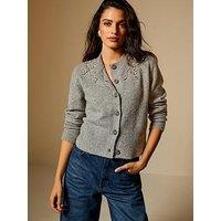 New Look Grey Diamante Floral Embellished Crew Neck Cardigan
