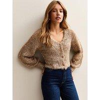 New Look Sparkle Knit V-Neck Cardigan - Gold