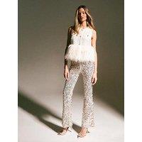 New Look Sequin Flared Trousers - Gold