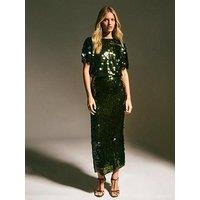 New Look Khaki Sequin Midi Skirt