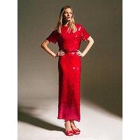 New Look Red Sequin Midi Skirt