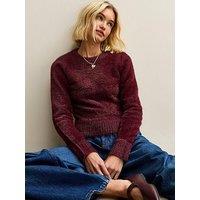 New Look Burgundy Fluffy Knit Crew Neck Jumper
