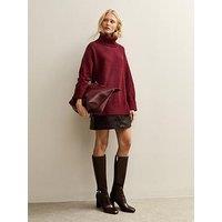 New Look Dark Red Longline Roll Neck Jumper