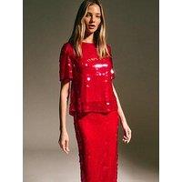 New Look Bright Red Sequinned Short Sleeve Top