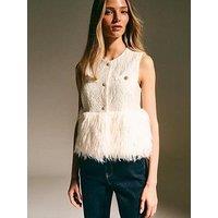 New Look Faux Fur Hem Sleeveless Waistcoat Top - Beige