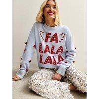 New Look Fa Lala Lala Crew Neck Christmas Jumper - Blue