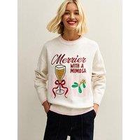 New Look Cream Embroidered Merry Mimosa Christmas Jumper