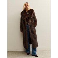 New Look Dark Brown Faux Fur Longline Coat