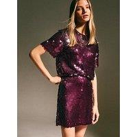 New Look Dark Burgundy Sequin Mini Skirt