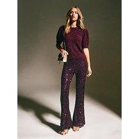 New Look Sequin Flared Trousers - Red
