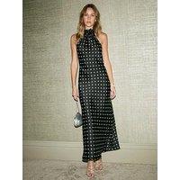New Look Polka Dot Satin Halter Neck Midi Dress - Black