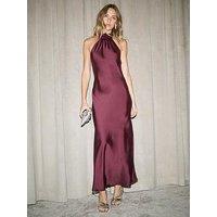 New Look Satin Halter Neck Midi Dress - Burgundy