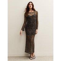 New Look Leopard Print Cowl Back Mesh Midi Dress - Brown