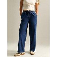 New Look Blue Denim Wide Leg Drawstring Waist Jeans