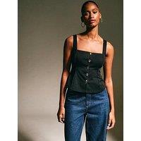 New Look Square Neck Button Up Top - Black