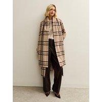 New Look Beige Checked Collared Jacket And Matching Scarf