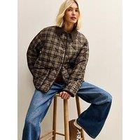 New Look Checked Contrast Trim Quilted Barn Jacket - Brown