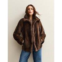New Look Brown Faux Fur Collared Jacket