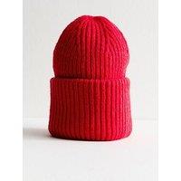 New Look Ribbed Knit Beanie - Red