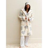 New Look Grey Heart Pattern Borg Texture Robe