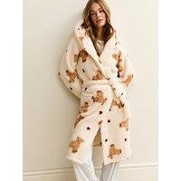 New Look Cream Teddy Print Fleece Robe