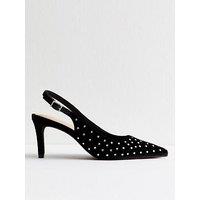 New Look Velvet Embellished Slingback Heels - Black