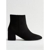 New Look Wide Fit Black Faux Suede Block Heel Ankle Boots - Black